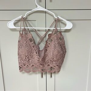 Lace Bralette with Strappy Back - Dusty Mauve